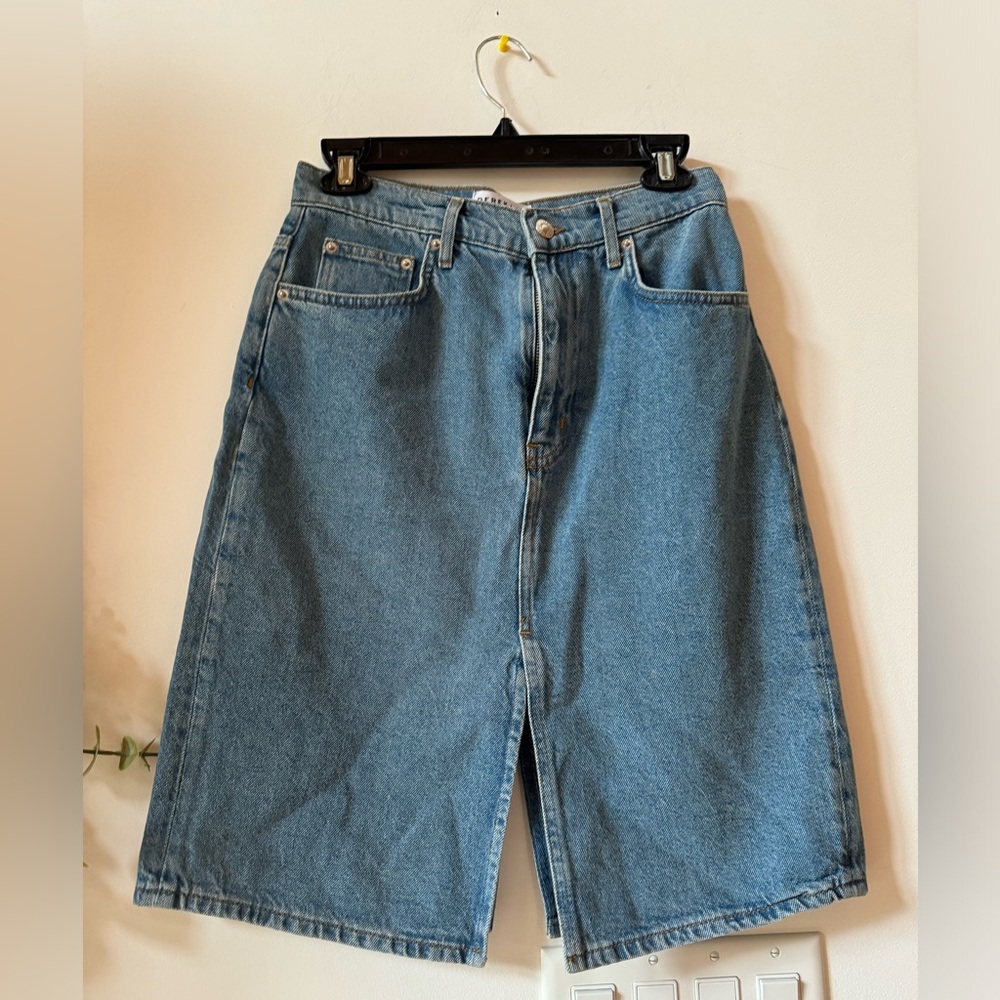 Derek Lam 10 Crosby denim skirt vintage med wash blue front back slit sz 28 NWT